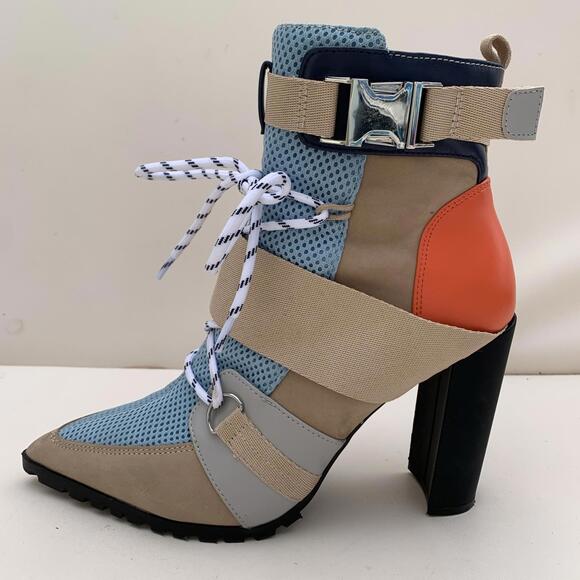 Steve Madden Illusion Pump Lace Up Boots Heels Womens Sz 8 Retro Y2k Orange Beig - Picture 5 of 13